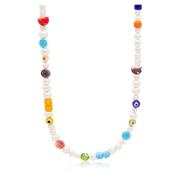 Nialaya Men's Pearl Choker with Playful Glass Beads Multicolor, Herr