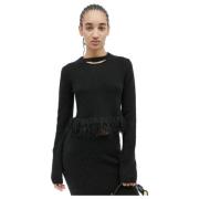 JW Anderson Fringe Hem Sweater med Cut-Out Black, Dam