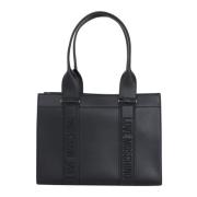 Love Moschino Svart handväska med tonal sydd logotyp Black, Dam