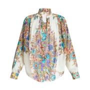 Etro Blommig Skjorta med Tratt Hals Multicolor, Dam