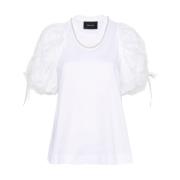 Simone Rocha Vit bomull T-shirt med harts pärldekoration White, Dam