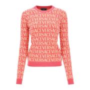 Versace Allover Jacquard Crew Neck Sweater Pink, Dam