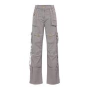 Elisabetta Franchi Cargo Jeans i Blyfärg med Snören Gray, Dam