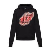 Diesel Grafiskt Tryck Hoodie Black, Herr