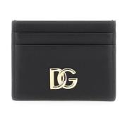 Dolce & Gabbana Stilren Läderkorthållare med DG Metallplatta Black, Da...
