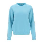 Jil Sander Ull Crew Neck Sweater med lös passform Blue, Dam