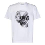 Alexander McQueen Vit T-shirt med Dragonfly Skull Print White, Herr