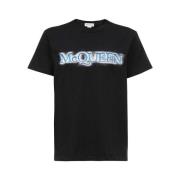 Alexander McQueen Logo T-shirt med Ribbade Kanter Black, Herr