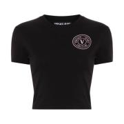 Versace Jeans Couture Svart V-Emblem Logo T-Shirt Black, Dam