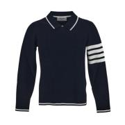 Thom Browne Navy Polo Krage Pullover med Tipping Stripe Blue, Dam