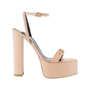 Elisabetta Franchi Nude Läder Plattforms Sandaler med Ankelrem Pink, D...