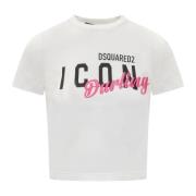 Dsquared2 Vit Crew Neck T-shirt med Broderad Text White, Dam