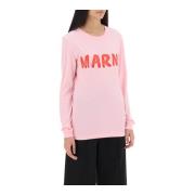 Marni Borstad Logotyp Långärmad T-Shirt Pink, Dam