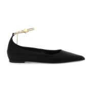 Salvatore Ferragamo Sidenballett med guld kedja fotledsrem Black, Dam