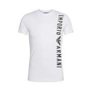 Emporio Armani Bomull Halvärmad T-shirt med Vertikal Kontrasttext Whit...