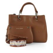 Emporio Armani Mellanstor handväska med präglad logotyp Brown, Dam
