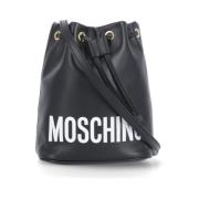 Moschino Svart Läder Bucketväska med Justerbart Handtag och Axelrem Bl...