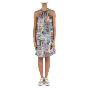 Replay Kort Satin Viskosklänning med All Over Print Multicolor, Dam