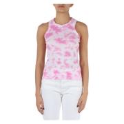 Replay Räfflad Bomull Stretch Tank Top Pink, Dam