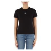 Calvin Klein Jeans Stretch Bomull Ribbad T-shirt Black, Dam