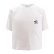 Fendi Vit Crew-neck T-shirt med Ficka White, Dam