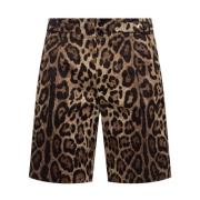 Dolce & Gabbana Bomullsshorts med Leopardtryck Brown, Herr