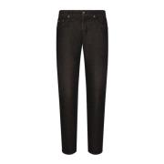 Dolce & Gabbana Mörkblå Regular-Fit Jeans i Bomull med Logodetaljer Bl...