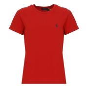 Ralph Lauren Röd bomullst-shirt med broderad Pony-logotyp Red, Dam