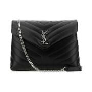 Saint Laurent Medium Loulou Quilted Shoulder Väska Black, Dam