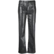 Agolde Leather Trousers Gray, Dam