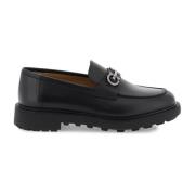 Salvatore Ferragamo Gancini Loafers i Slät Läder Black, Herr