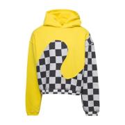 ERL Gul Checker Swirl Hoodie Stickad Yellow, Herr