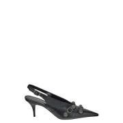 Balenciaga Svart Läder Studded Slingback Pump Black, Dam