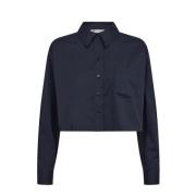 Co'Couture Navy Cottoncc Crisp Crop Skjorta Blus Blue, Dam