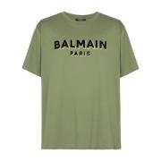 Balmain T-shirt med flocked Paris logo Green, Herr