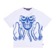 Octopus Skull Tee White Streetwear T-Shirt White, Herr