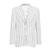 Brunello Cucinelli Deconstructed Pinstripe Linen Jacket White, Herr