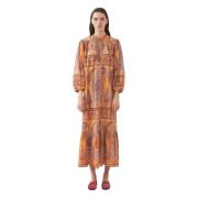 Antik Batik Print klänning Tajar Orange, Dam