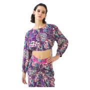 Antik Batik Crepe Crop Top med Krageband Multicolor, Dam