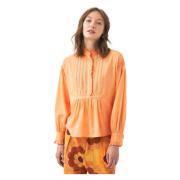 Antik Batik Bomull voile viktoriansk-stil blus Anna Orange, Dam