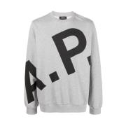 A.p.c. Logo-Print Sweatshirt, Grå, Crew Neck Gray, Herr