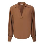 Blanca Vita Silk Blend Brun V-ringad Blus Brown, Dam