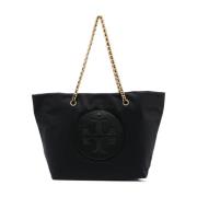 Tory Burch Ella Chain Nylon Tote Väska Black, Dam