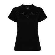 Pinko Svart Bomull Jersey Broderad T-shirt Black, Dam
