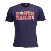 North Sails Blå Bomull T-Shirt med Korta ärmar och Logotryck Blue, Her...