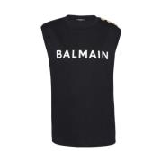 Balmain Logo Print T-Shirt Black, Dam