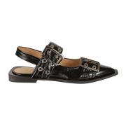 Ganni Chunky Silver-toned metal Buckle ballet flats Black, Dam