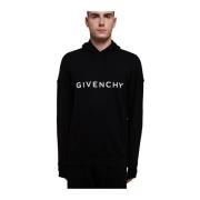 Givenchy Svart Bomull Logo Sweatshirt med Huva Black, Herr