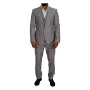 Dolce & Gabbana Silver Ull Siden Slim Fit Kostym Gray, Herr