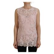 Dolce & Gabbana Pink Floral Lace Sleeveless Tank Blouse Top Pink, Dam